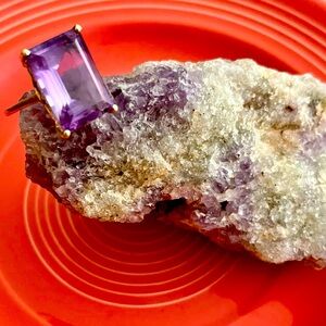 Vintage Emerald Cut Amethyst Gold Ring